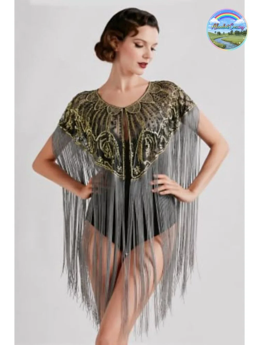 Fringed Sequin Beaded Evening Shawl Wrap Gatsby Party Cover Up